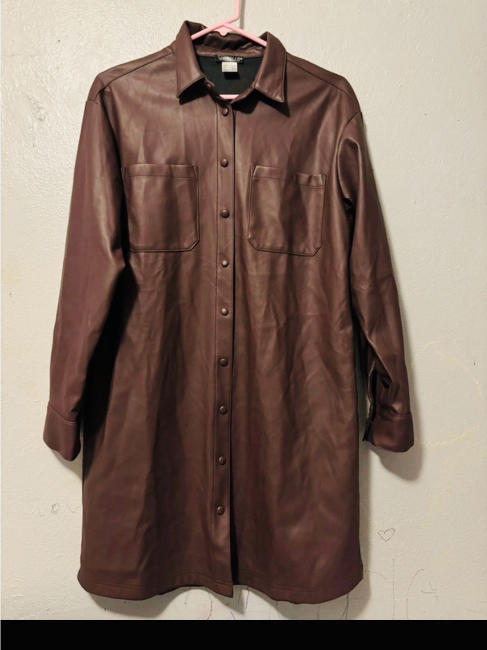 VENUS Chocolate Brown Faux Leather Shirt Jacket